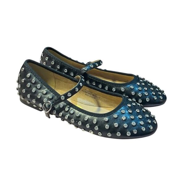 House of Harlow Studded Rhinestone Mary Jane Cross Ballet Flat Black Silver 7 - Picture 6 of 16